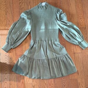 Alice + Olivia Sage Green Puff Sleeve Dress